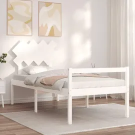 vidaXL Seniorenbett mit Kopfteil Weiß Massivholz