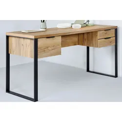 Schreibtisch JAHNKE "LOOP", braun (kerneiche, gunmetal, kerneiche), B:152,4cm H:76,2cm T:60cm, Tische