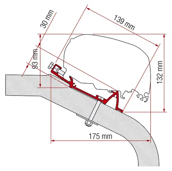 Markisen-Adapter F80 für LMC - TEC, 600 cm