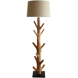 SalesFever Stehleuchte Treibholz 175cm | Leinen-Lampenschirm | Gestell Treibholz & Metallrohr | Fuß Heveaholz | B30xT30xH175cm|schwarz–natur–weiß