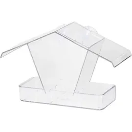 Dobar 11503 Fenster-Vogelfutterhaus - Futterstation aus Kunststoff - Wildvogelfutterspender mit Saugnäpfen - Futtersäule für Fenster - Futterhaus mit Futtertablet - 24 x 9,6 x 15 cm - Transparent