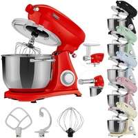 AREBOS Retro Küchenmaschine 1800W, Küchenmaschinen, Knetmaschine mit 6L Edelstahl-Rührschüssel, Geräuscharm, 6 Geschwindigkeiten, Rot