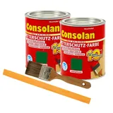 Consolan Wetterschutzfarbe deckend / 2x 0,75L / Holzschutzfarbe Holzfarbe bis zu 10 Jahre wetterbeständig für Holz und Zink Außen inkl. Pinsel & Rührstab (grün 206)