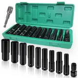 Rierousy 11 Stück Schlagschrauber Nüsse 1/2 Zoll, 10-24mm Steckschlüsselsatz 1/2 Zoll, Sechskant Stecknuss Set für Autoreparaturen Reifenwechsel