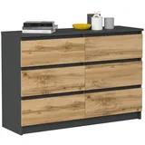 VBChome Kommode mit 6 Schubladen Antrazit - Artisan 120 x 39 x 81 cm Grifflose Schubladenkommode Holz Mehrzweckschrank Mehrzweckschrank für Flur Schlafzimmer Wohnzimmer Kinderzimmer Einfache Montage