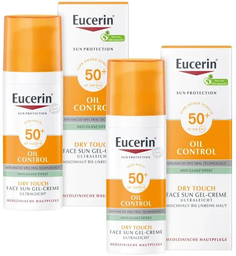 Eucerin® Oil Control Face Sun Gel-Creme LSF 50+ – sehr hoher Sonnenschutz mit 8 Stunden Anti-Glanz Effekt, auch für zu Akne neigende Haut