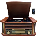 Nostalgie Holz Musikanlage | Kompaktanlage | Plattenspieler | Bluetooth | Retro Stereoanlage | CD MP3 Player USB | Radio | MP3-Encoding: Aufnahmefunktion | Fernbedienung | Kassettendeck |AUX IN
