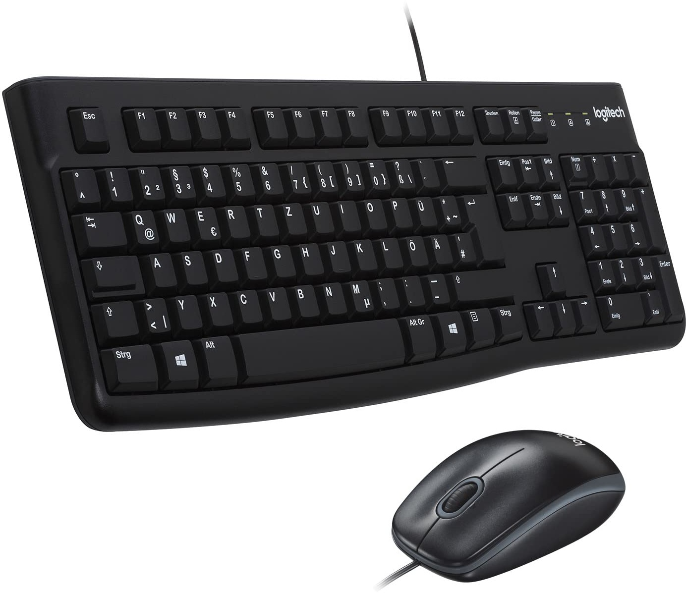 Logitech MK120 Kabelgebundenes Set mit Tastatur und Maus für Windows, Kabelgebundene optische Maus, Tastatur in Standardgröße, USB Plug & Play, PC, Laptop, Deutsches QWERTZ-Layout - Schwarz
