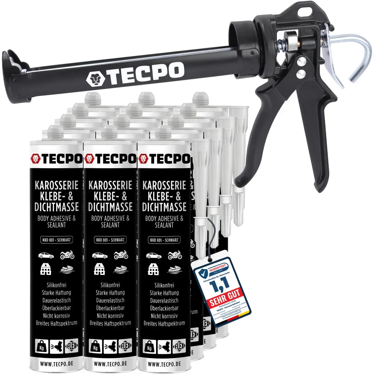 12x TECPO KKD 801 Karosserie Klebe- und Dichtmasse, 370g +...