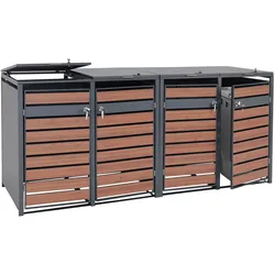 4er Mülltonnenverkleidung MCW-J81, Mülltonnenbox, erweiterbar, Metall 100kg, anthrazit ~ Kirsche-Holzoptik dunkelbraun