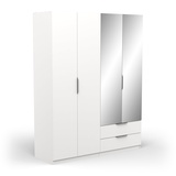 Demeyere GROUP Drehtürenschrank, 3 Türen, 2 Schubladen, 1 Spiegel & Kleiderschrank 4 St., weiß matt – 157,3 x 203 cm, Holzwerkstoff