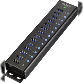 Renkforce RF-3897144 13 Port USB 3.2 Gen 1-Hub (USB 3.0) mit Aluminiumgehäuse, zur Wandmontage, mit Schnellladeport