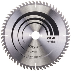 BOSCH Kreissägeblatt, Optiline Wood für Tischkreissägen 60Z – 250 x 30 x 3,2 mm