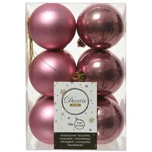 Decoris Weihnachtskugeln Kunststoff 6cm x 12 Stück Christbaumkugeln bruchsicher Altrosa