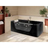 vente-unique Whirlpool-Badewanne halb freistehend mit LED-Beleuchtung - Schwarz - DYONA