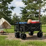Bollerwagen Faltbar, Für Camping Einkaufen, Belastbar Bis 100kg, Handwagen, 90 x 49 x 57CM,Schwarz - Schwarz
