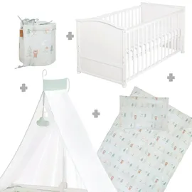 roba Babybett Weiß, Textil, Tiere, 70x140 cm Babymöbel, Babybetten, Beistellbetten