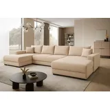 mebloland Ecksofa VIENA 328x182 cm mit Schlaffunktion, Bonellfederkern und Bettkasten, Farbe Beige - Beige