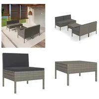 vidaXL 5 tlg. Garten Lounge Set mit Auflagen Poly Rattan Grau - Garten-Sofagarnitur - Garten-Sofagarnituren - Gartensofa-Set - Gartensofa-Sets - Grau