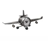 Formano Metall Standuhr Flugzeug 40 x 17 cm 3D Metall Uhr Silber XL Dekoration | Wohnzimmer Vintage Flugzeug-Deko |Quarzuhrwerk Handgefertigt Clock Groß