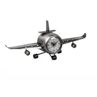 Formano Metall Standuhr Flugzeug 40 x 17 cm 3D Metall Uhr Silber XL Dekoration | Wohnzimmer Vintage Flugzeug-Deko |Quarzuhrwerk Handgefertigt Clock Groß