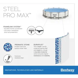 BESTWAY Steel Pro Max Frame Pool Set 366 x 76 cm lichtgrau inkl. Filterpumpe