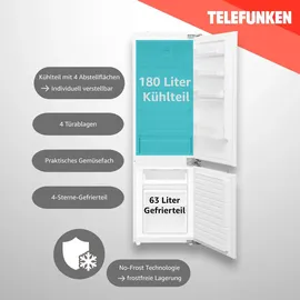 Telefunken Einbau-Kühl-Gefrierkombination Einbaukühlschrank mit Gefrierfach 178cm Nische 243 Liter No Frost