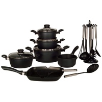 Krüger Aluguss-Topf-Set 6-tlg. schwarz 4 x Fleischtopf + Stieltopf + Steakpfanne