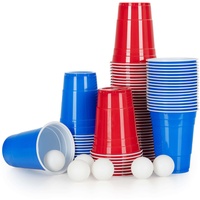 Stagecaptain Beer Pong Becher und Bälle Set - 90 Ersatz-Cups für Bier Pong-Spiel - Je 45 Becher in den Farben Rot und Blau - 6 Spielbälle in Weiß