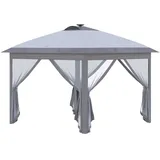 STILVORA Faltpavillon Metall Grau 330x330x288 cm mit LED, Mesh-Seiten, höhenverstellbar