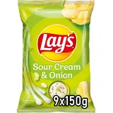 Lay's Sour Cream & Onion – Knusprig gewürzte Kartoffelchips für eine gelungene Party (9 x 150 g) (Verpackungsdesign kann abweichen)