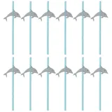 Amosfun Party-Trinkhalme, 12 Stück, Delfin-Party-Trinkhalme, Partyzubehör für Trinken, Marine-Tier-Thema, Papier-Strohhalme, Ozean-Party-Trinkhalme