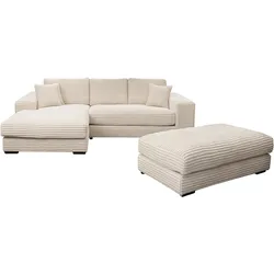 Polstergarnitur WERK2 "Eden L-Form + Hocker", weiß (weiß, weiß), B:286cm H:84cm T:184cm, 100% Polyester, Sitzmöbel-Sets, Ecksofa Big-Sofa, Design Ecksofa + Hocker in Cord mit besonders weichem Sitzkomfort