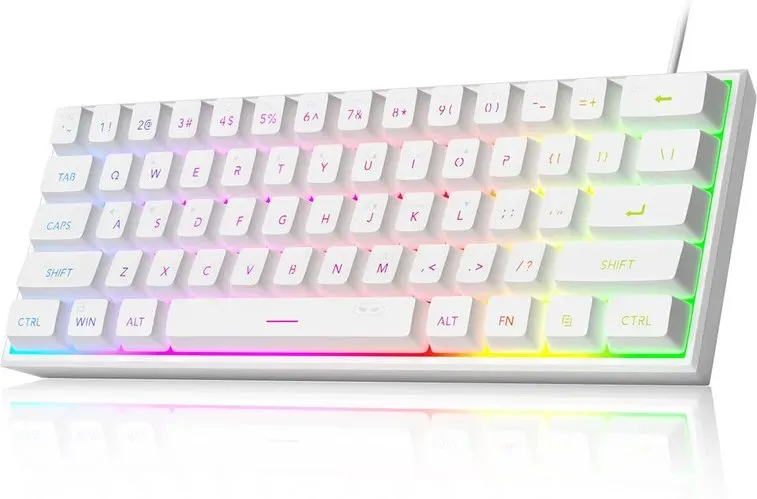 MageGee TS91 60%-Gaming-Tastatur, kabelgebunden, US-Layout (QWERTY), RGB-Beleuchtung, 61 Tasten, ultrakompakt, TS91 ergonomisch, wasserdicht, mechanisches Tastengefühl, Büro-Tastatur für PC, Mac, PS4, Xbox One Gamer (Weiß)