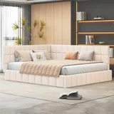 Merax Schlafcouch 160 x 200 cm, Multifonctionnel Couch Bett mit Lattenrost, Samtstoff, Beige (Ohne Matratze)