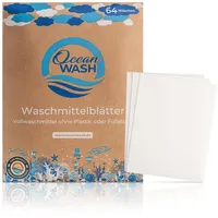 OceanWash Waschmittelblätter, Waschblätter Waschmaschine für alle Textilien und Farben, Waschtücher biologisch abbaubar, Laundry Detergent Sheets Vollwaschmittel, 64 Wäschen