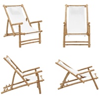 vidaXL Liegestuhl Bambus und Canvas Cremeweiß - Liegestuhl - Liegestühle - Strandstuhl - Gartenstuhl