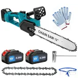 12-Zoll Akku Kettensäge mit 2x 5500mAh Batterie, Kompatibel mit Makita-Akkus, 650W Bürstenlose Kabellose Elektro-Kettensäge, tragbare elektrische Kettensäge zum Schneiden von Holz und Ästen