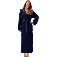 Morgenstern Bademantel Damen Extralang mit Kapuze Frottee Velours Luxus Morgenmantel Dunkelblau XL - XL Tall