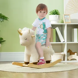 aiyaplay Schaukeltier mit Unicorn Design, Sound, weicher Sitz, für 2-4 Jahre Kinder, Plüsch, Weiß Aosom