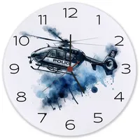 Speecheese Police Hubschrauber Wanduhr aus Glas Polizei Einsatz Fluggerät