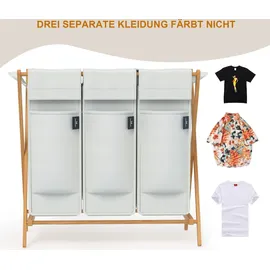 ADEL DREAM AdelDream Wäschekorb 3 Fächer Wäschesammler, X-Gestell, Bambus