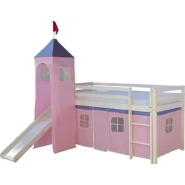 Homestyle4u Hochbett 90 x 200 cm Kiefer massiv weiß rosa