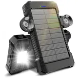 Solar Powerbank 26800 mAh mit Saugnapfhalterung, Powerbank Externe Akkus 3 USB Anschlüsse mit Taschenlampen Dauerlicht/SOS/Stroboskop wasserdichte Outdoor Powerbank für Handy