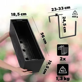 Kadax Blumenkasten 18 x 56 x 19,5 cm Schwarz