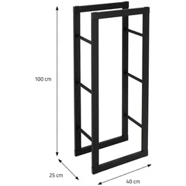 ML-Design Kaminholzregal 40x100x25cm Rechteckig Schwarz aus Metall Innen/Außen