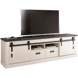 furn.design TV-Lowboard "Stove" in weiß Pinie anthrazit Metall, Nachbildung,Pinie, 2 Fächer, 2 Schubladen, Sockel, 201x61x43 cm FSC 100%, Wohnzimmer, Wohnwände, Lowboards, Lowboards stehend