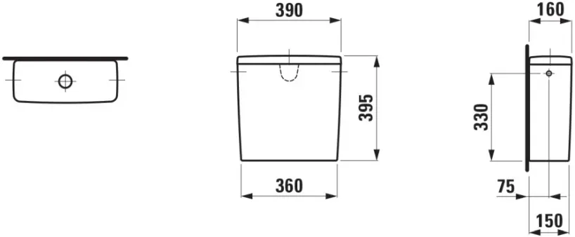 LAUFEN Spülkasten LUA 160x390x395, Wasseranschluss seitlich links oder rechts, schwarz matt H8270827169721