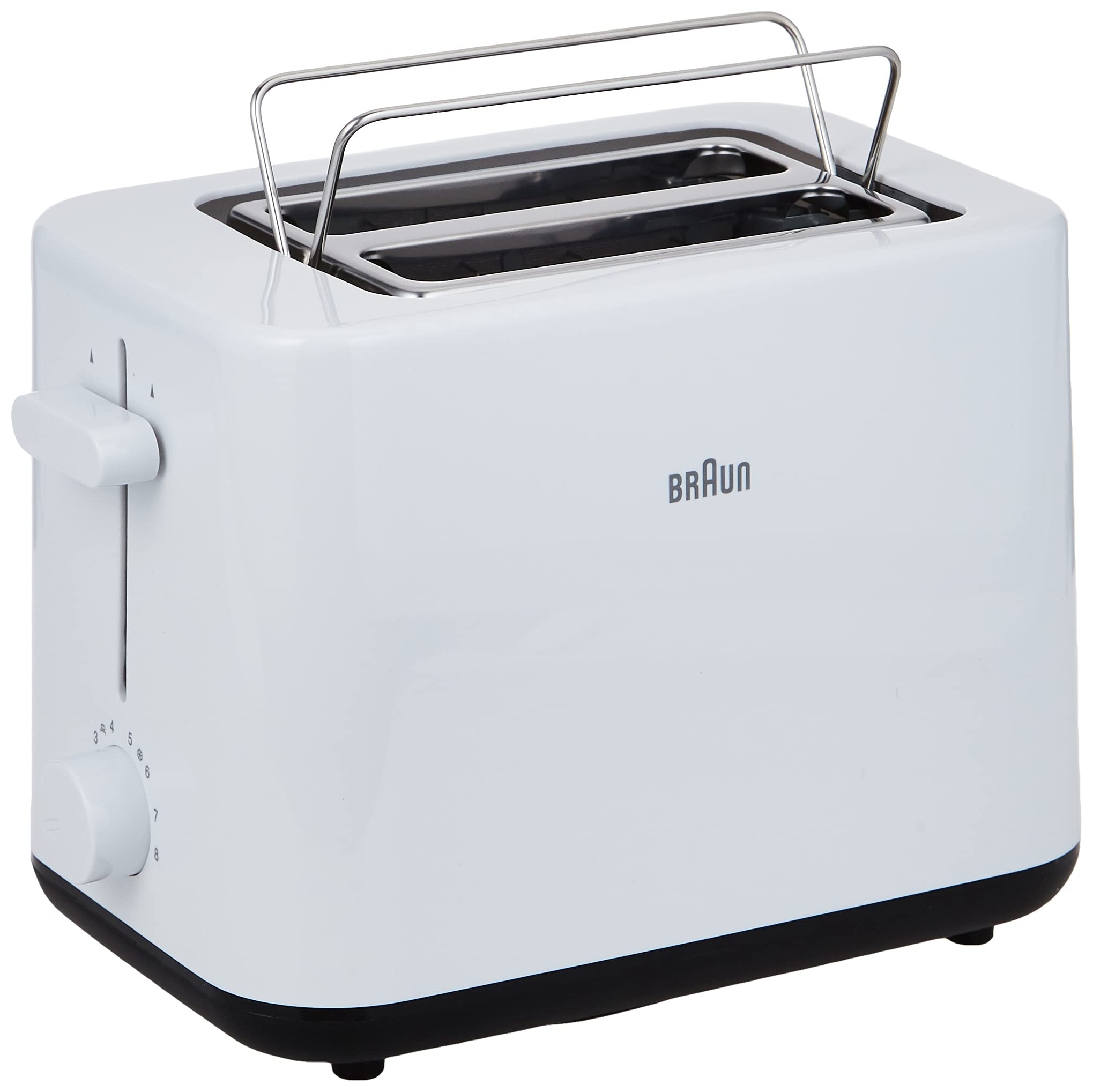 Braun Breakfast1 HT1010WH Toaster with 2 Slots, 8 Toast Levels, Pull Out Tray, Bread Lifter, Bun Warmer, 900 W, Plastic, White
