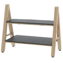 Cepewa Etagere aus Schiefer & Kiefernholz - 2-stufiger Servierständer für Kuchen, Gebäck, Obst, Tapas - Elegante Präsentation - Natur/Schwarz - 18x28x32cm